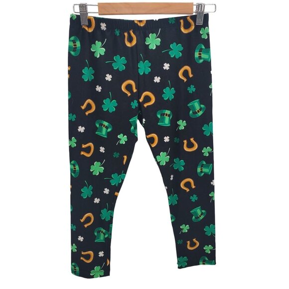 Womens M Shamrock Print Leggings St Patricks Day Clover Horseshoe Lucky Pants - Picture 2 of 12